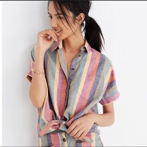 Madewell Courier Tie-Front Shirt in Rainbow Stripe
